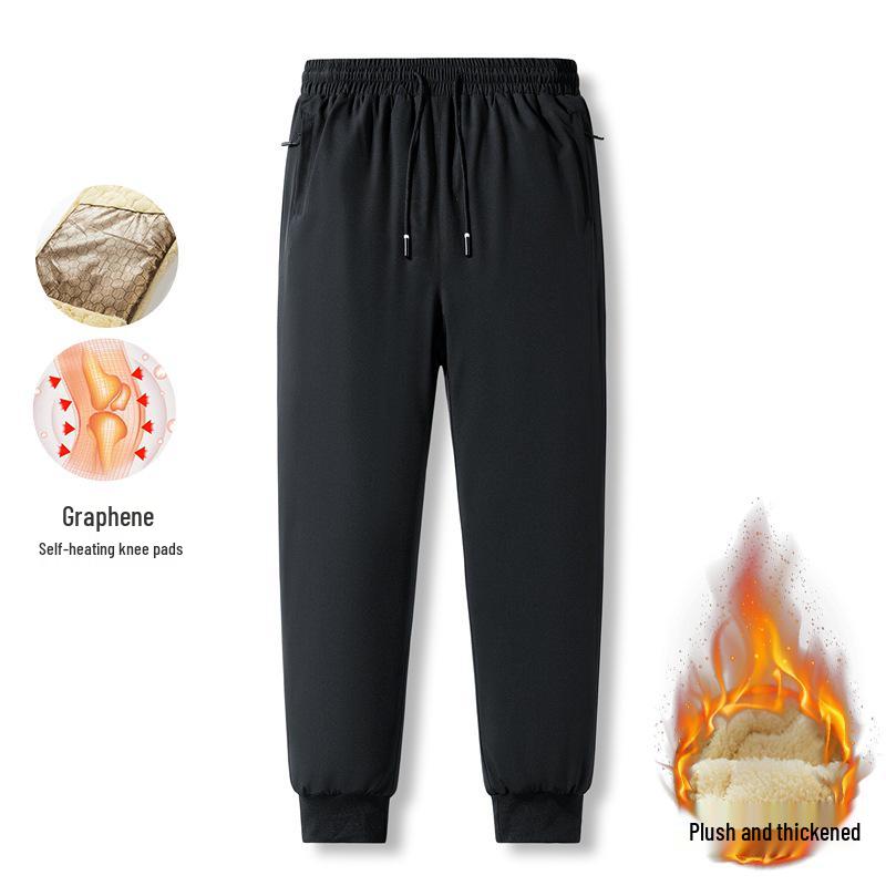 Men's Fleece-Lined Lambswool Pants, Graphene-Infused, Plus Size, Warm Cotton Winter Casual Pants
