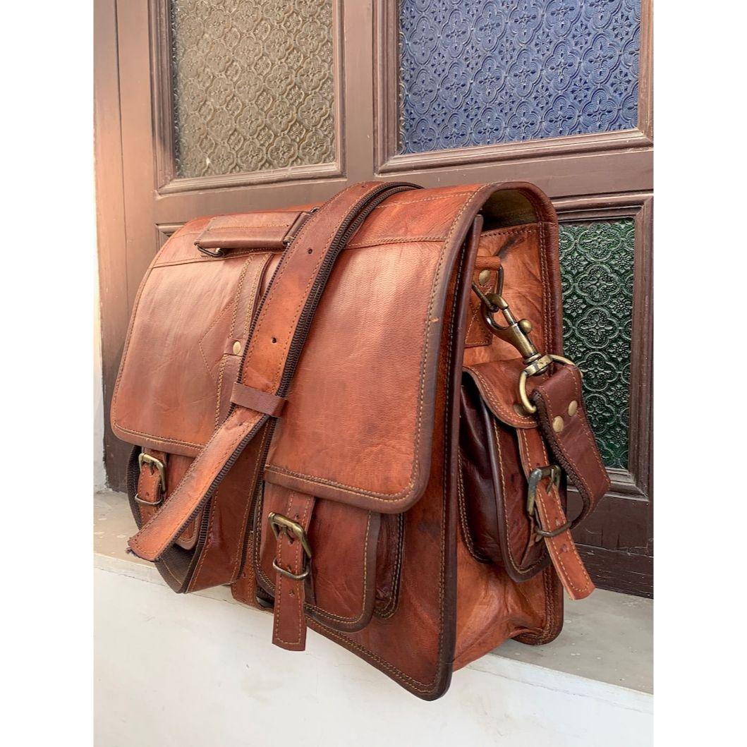 18 дюймов винтажная кожаная дорожная сумка-мессенджер ручной работы для офиса через плечо — фото 5