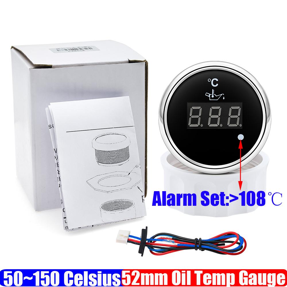 Digital 52mm Oil Temperature Gauge with Flash Alarm 50-150℃ Oil Temp Meter Sensor for Auto Marina Boat Yacht 12V24V Customized