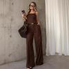 French Retro Brown Suspender Vest Set Women's 1116 Autumn Simple Top Wide-leg Trousers Two-piece Set Women's Clothing