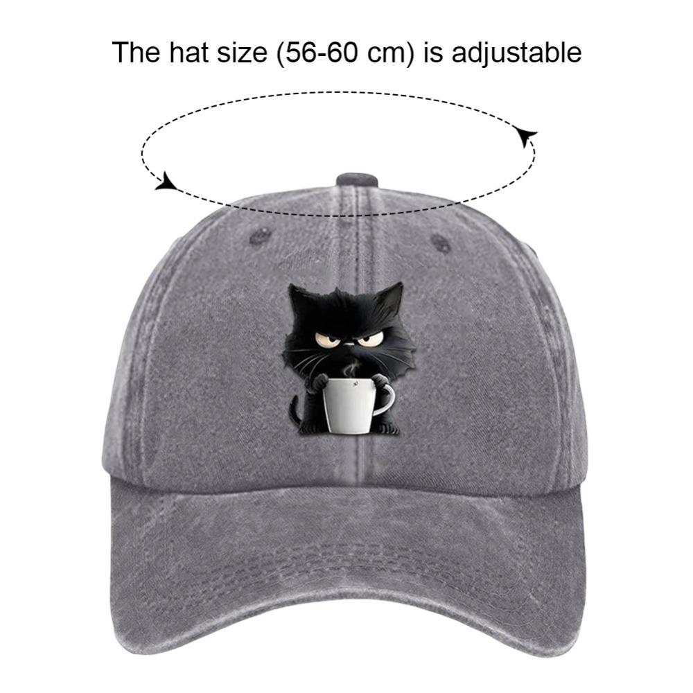 Cotton Snapback Baseball Cap Cute Cat Adjustable Cotton Cap Coffee Cat Printed Baseball Hat for Mom Grandma Cat Lover