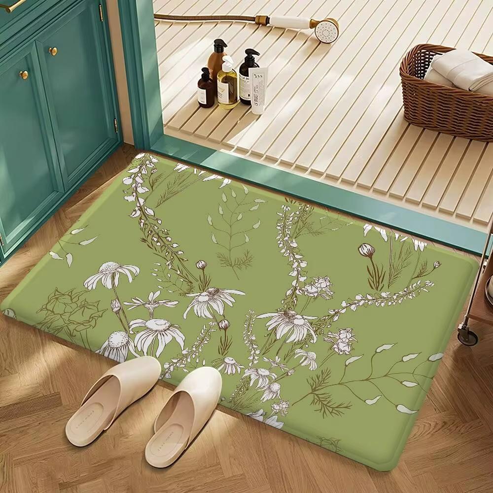 Green Doormat Floral Ink Painting Carpet Welcome Mat Outdoor Carpet Soft Living Room Carpet Rug For Bedroom Home Decorati