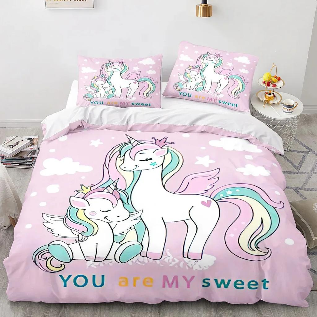Enhörning Påslakan Set Enkel Dubbel Twin Storlek Heminredning För Flickor Barn Vuxna Sött Enhörnings Sängkläder Kawaii Sängkläder Set