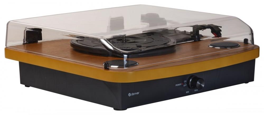 DENVER VPL-230 - Record Player with Built-in Speakers, Bluetooth, USB and SD and MP3 Card Slot, Walnut, Denver