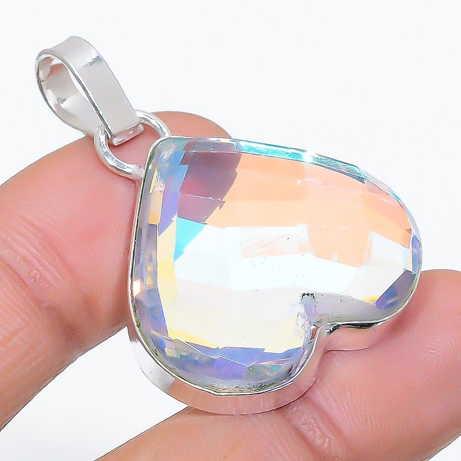 

Подвеска из стерлингового серебра 925 пробы с натуральным мистическим топазом ручной работы, 1,50 дюйма, h9J71