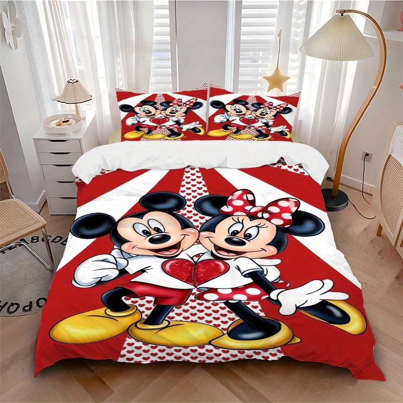 

3pcs set Mickey, Minnie, Love print bedding quilt cover, soft and comfortable quilt cover suitable for bedroom and guest room15 135x200cm