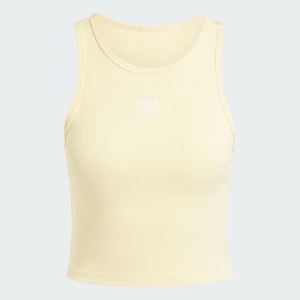 Adidas Originals Solid Slim Fit Ribbed Crew Neck Tank Top Women Tops Yellow IY9650