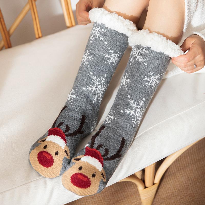 Christmas Slipper Socks Women Winter Thick Floor Socks with Grippers Non Slip Warm Fuzzy Socks Sleep Home Snow Sock Xmas Gifts
