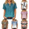 Camicia Henley da Donna a Maniche Corte con Stampa Floreale in Cotone e Lino con Taschino sul Petto Casual Vestibilità Larga Top con Collo a Bottoni