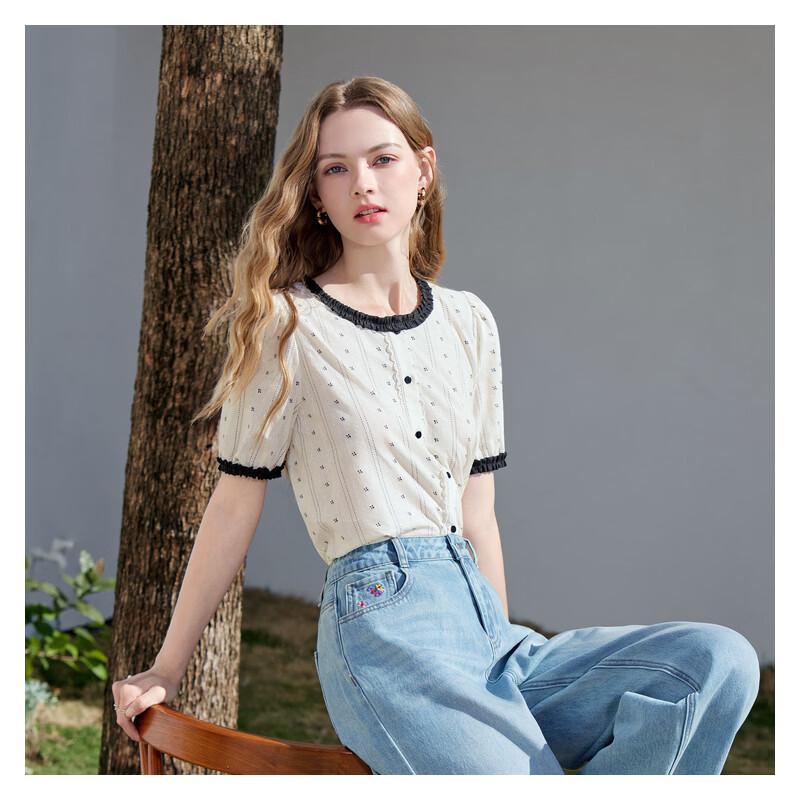 Betu Women's Ruffle Trim Printed Cotton Blouse