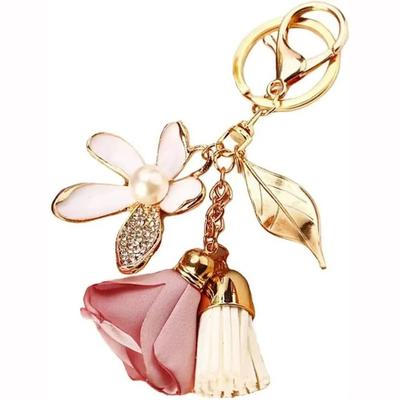 Trendy Elegant Flower Keychains Cloth Flower Chiffon Tassel Car Keychains Portable Bag Pendants Women's Gift Accessories