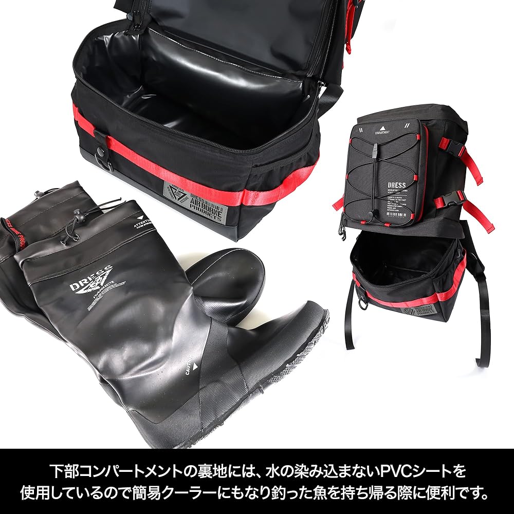 [Dress] Large Size Fishing Backpack, Disaster Preparedness, Expandable, Waterproof, Fishing Tackle Bag, Rod Holder, Men's Large Capacity Backpack, Bla