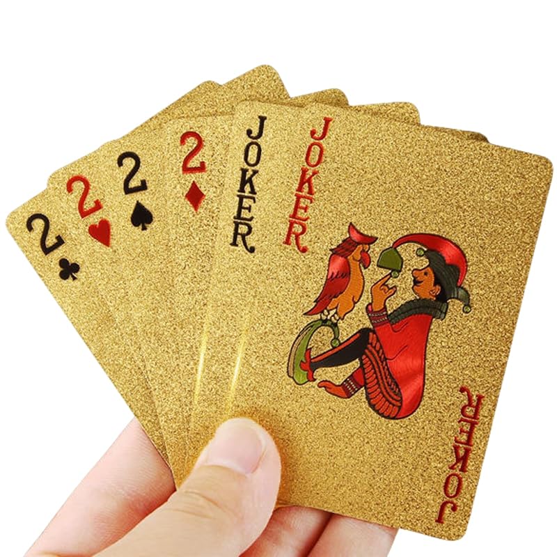 

AQUALOACH Розкішні Золоті Гральні Карти, Виготовлені з ПВХ, Водонепроникні та Міцні, Переповнені Золотом | Ідеально для Магії, Покеру, Вечірок та Нового Року