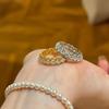 Vintage Style Open Ring Women Gold Plated Hollow Out Lace Round Diamond Stackable Minimalist Jewelry