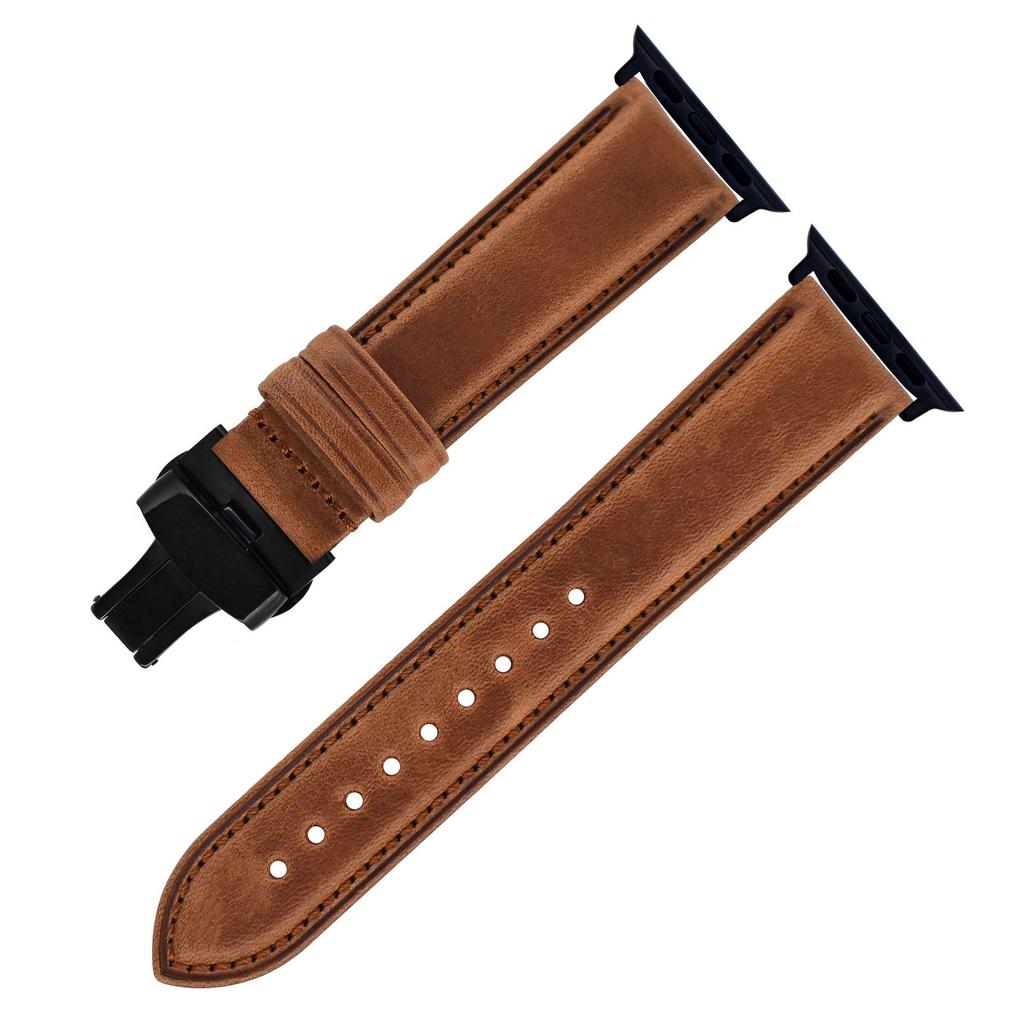 The First-Layer Cowhide Bracelet Is Suitable For Apple Watch S7 Strap Applewatch8 Genuine Leather Butterfly Buckle Strap.