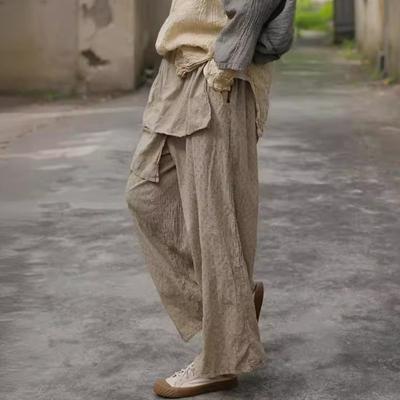Women Vintage Patchwork Casual Pants Elastic Waist Spring Polka Dot Women Straight Pants