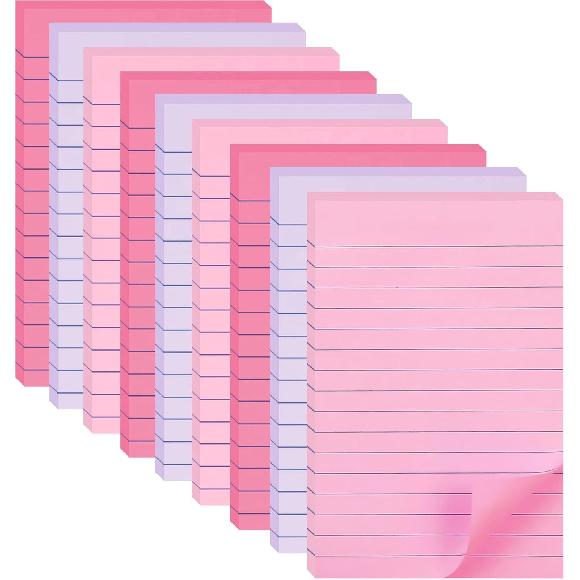 9 Pack Lined Sticky Notes 4X6 in Post Sticky Notes with Lines, Large Ruled Post Sticky Colorful Super Sticking Power Memo Pads Strong Adhesive (Pink