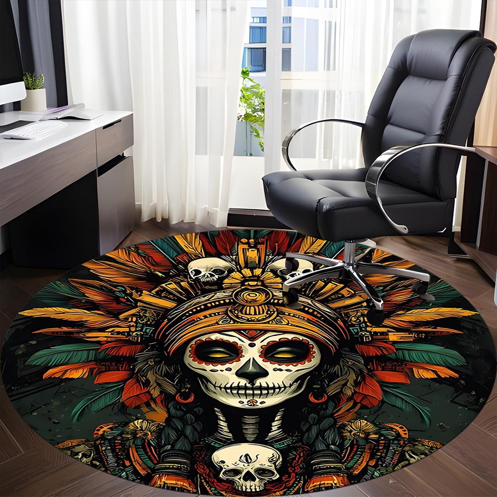 1pc Day of the Dead, Skull Office Round Area Rug, Under Office Chairs Bedroom Living Room Home Decor, Room Deco