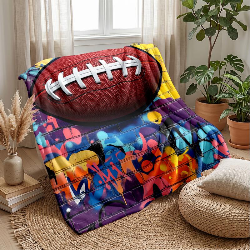 Football Action Painting Theme blanket Lightweight Warm Flannel Blanket Decorative Throw Blanket for Home Decoration