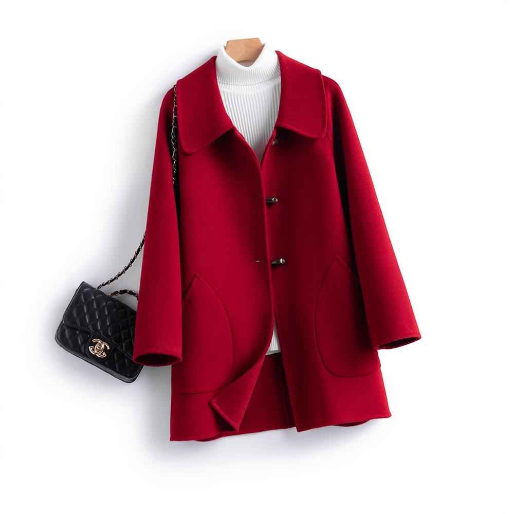 Women's Mid-Length Wool Lapel Coat - 100% Wool, Double-Faced, Loose-Fit, Autumn/Winter