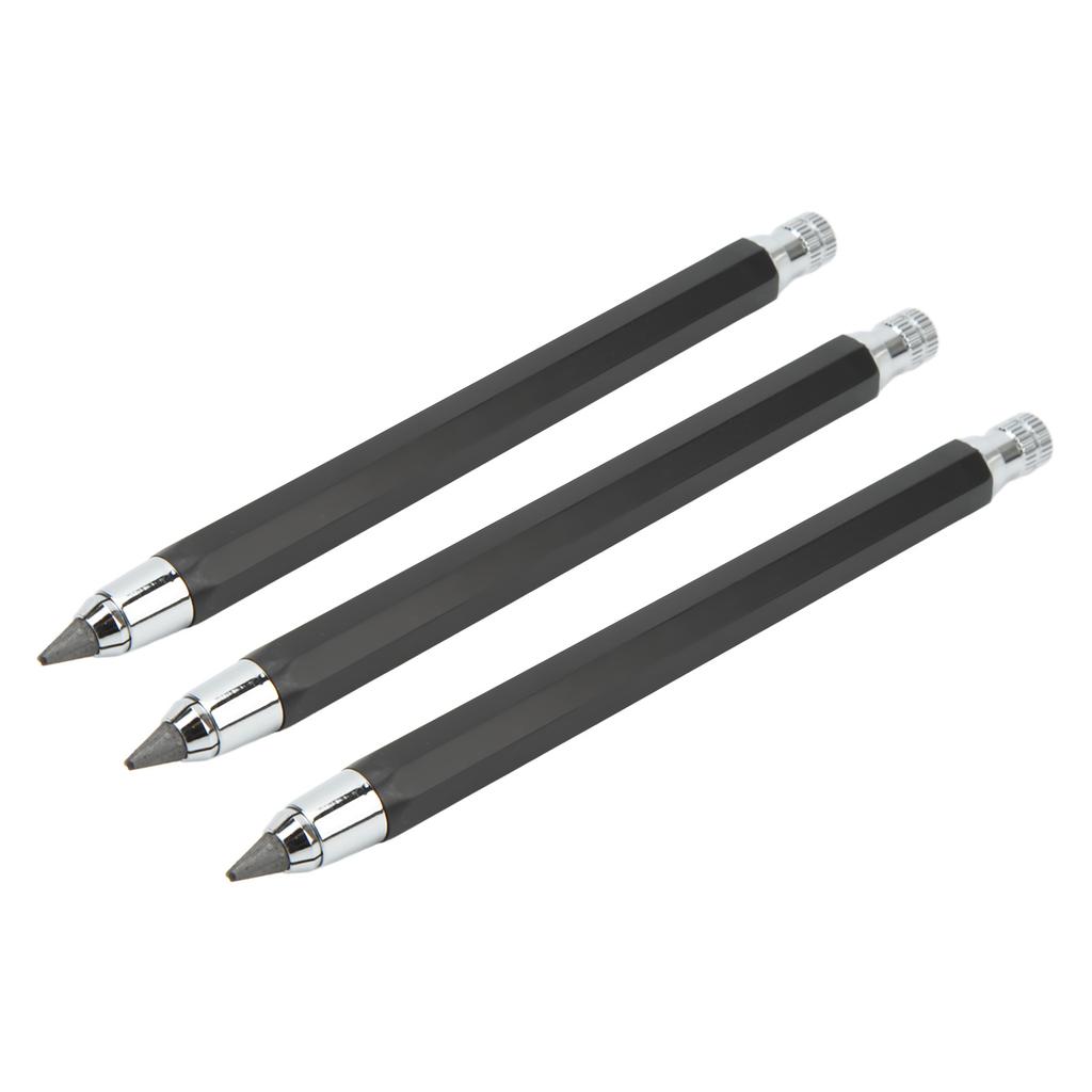 3Pcs Mechanical Carpenter Pencil 5.6mm Scribing Tool Marker Set Kit for Woodworking Black