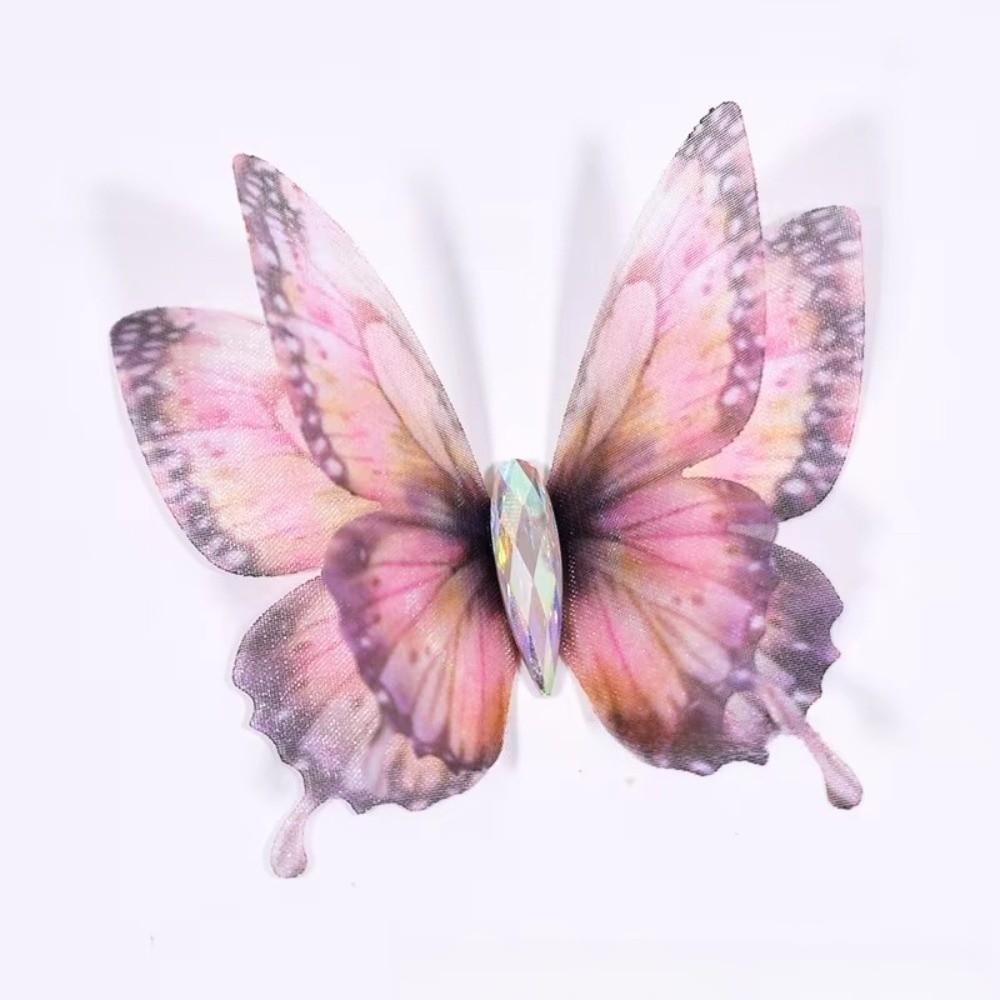 50Pcs 3D Organza Fabric Butterfly Appliques Colorful Double-layer Chiffon Tulle Butterfly Patches Translucent
