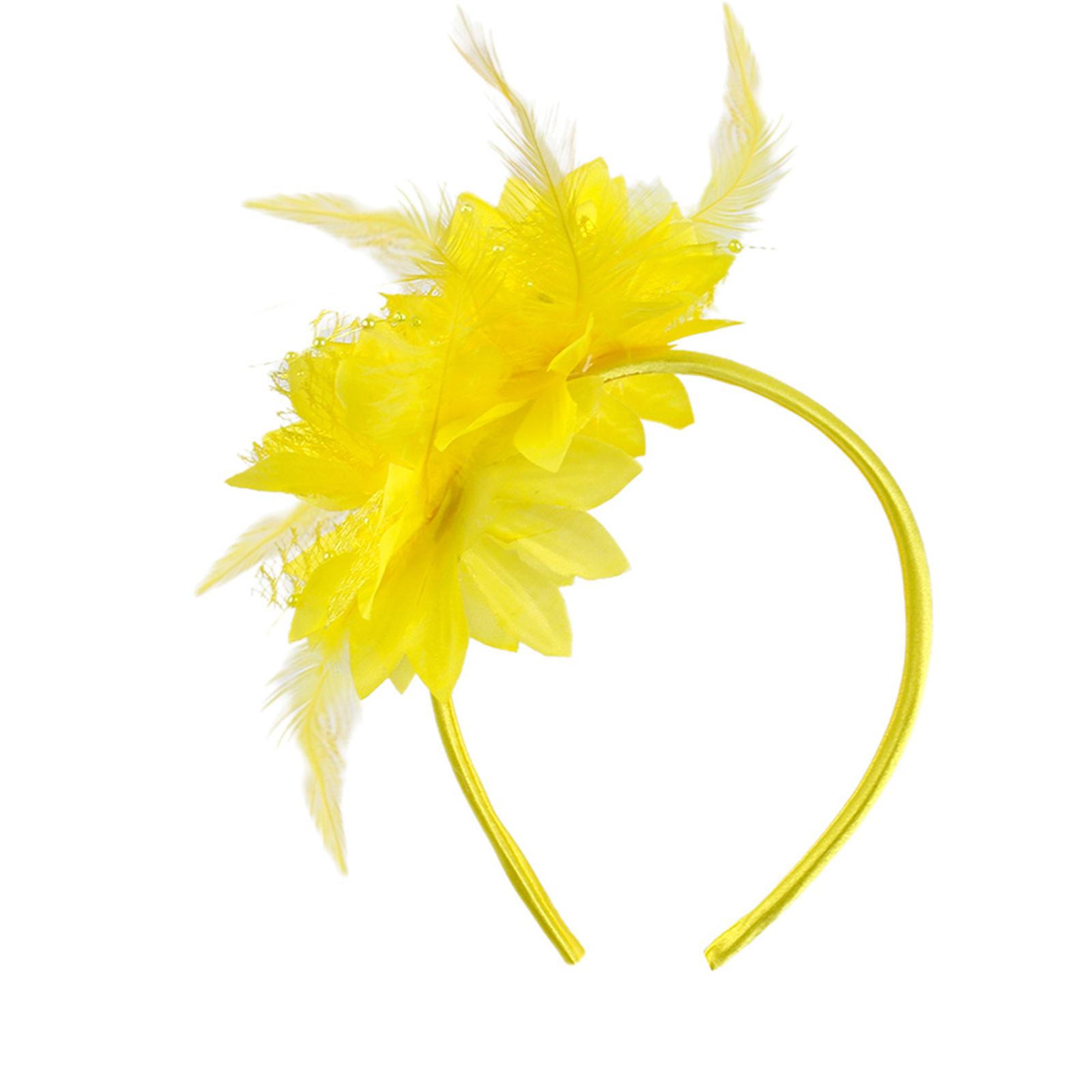 

Повязка на голову с перьями и цветами в стиле флаппер 1900-х годов для карнавальной вечеринки, антикварное украшение для волос с мягкой лентой для музыкального фестиваля жёлтый