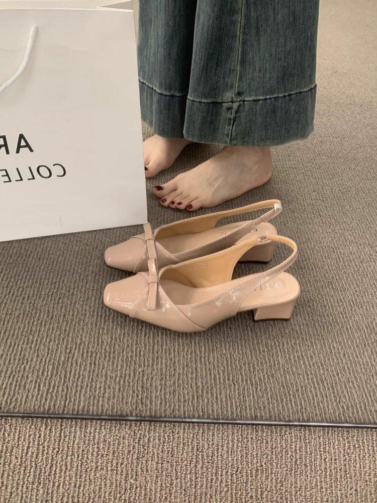 

[youshilai] French square head bow bag head sandals 2025 summer new light mouth rear empty sandals 35