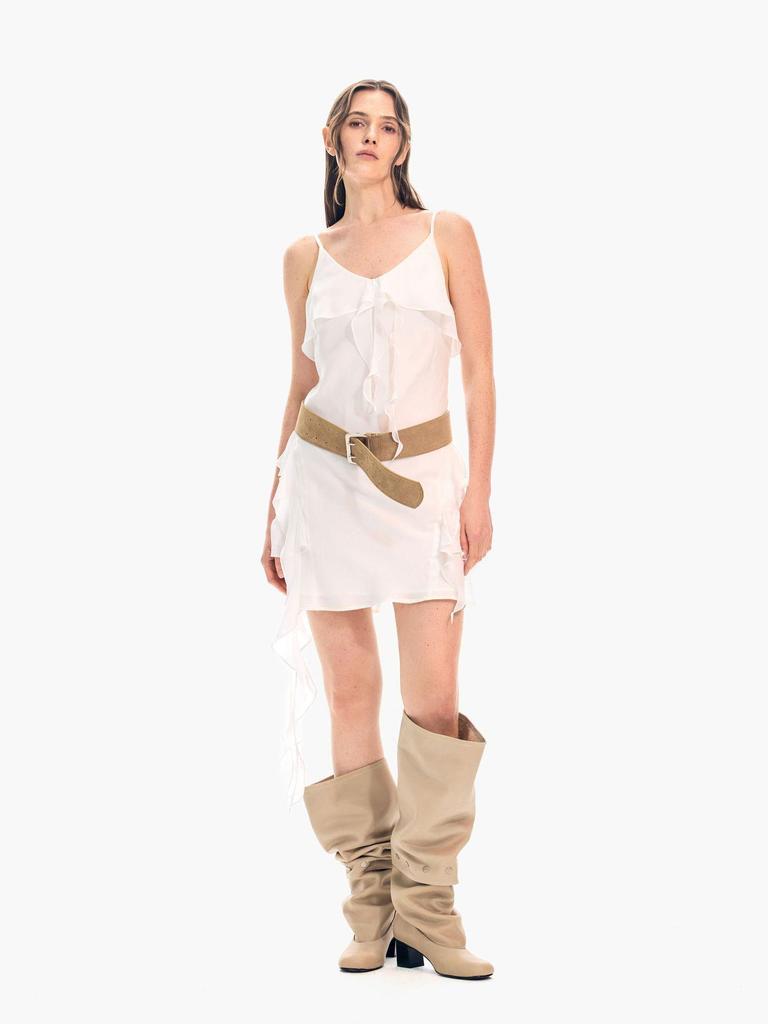 Korean Style Irregular Ribbon Layered V-Neck White Camisole Dress
