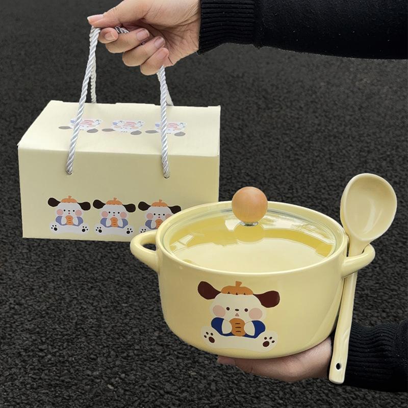 Ins style Korean Pacha Hund Keramik Instant Nudelschüssel mit Deckel für männliche und weibliche Studentenwohnheime Instant Nudeln Schneckenpulver Spezialschüssel