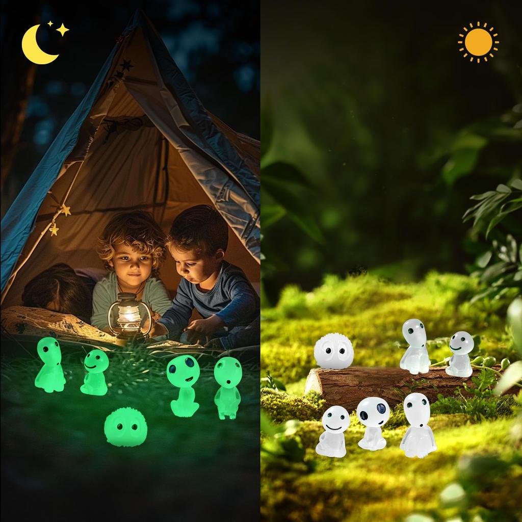 Kodama Luminous Mononoke 15 Fish Moss Flower Pot Glow In the Luminous Christmas Present 15 Figures, Pieces, Luminous, Cute, Miniature, DIY, Garden,