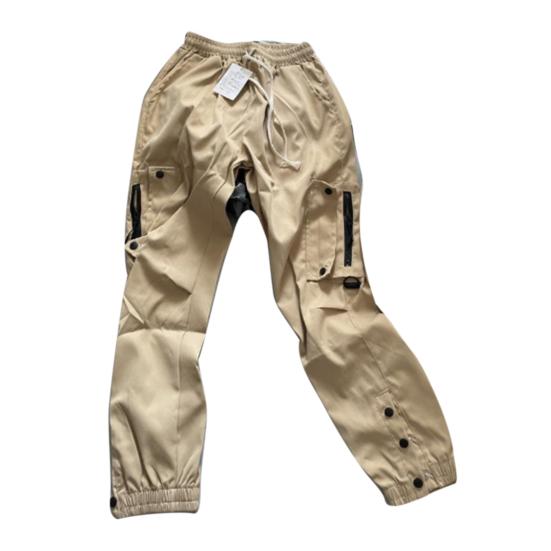 Spring Fall Men Cargo Pants Drawstring Waist Multi Pockets Ankle-banded Solid Color Sport Trousers Daily Wear Outdoor Training Exercise Trousers