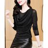 Round Neck Bright Silk Long Sleeve Pullover T-shirt for Women In Autumn New Style Celebrity Top Fashionable Base Shirt