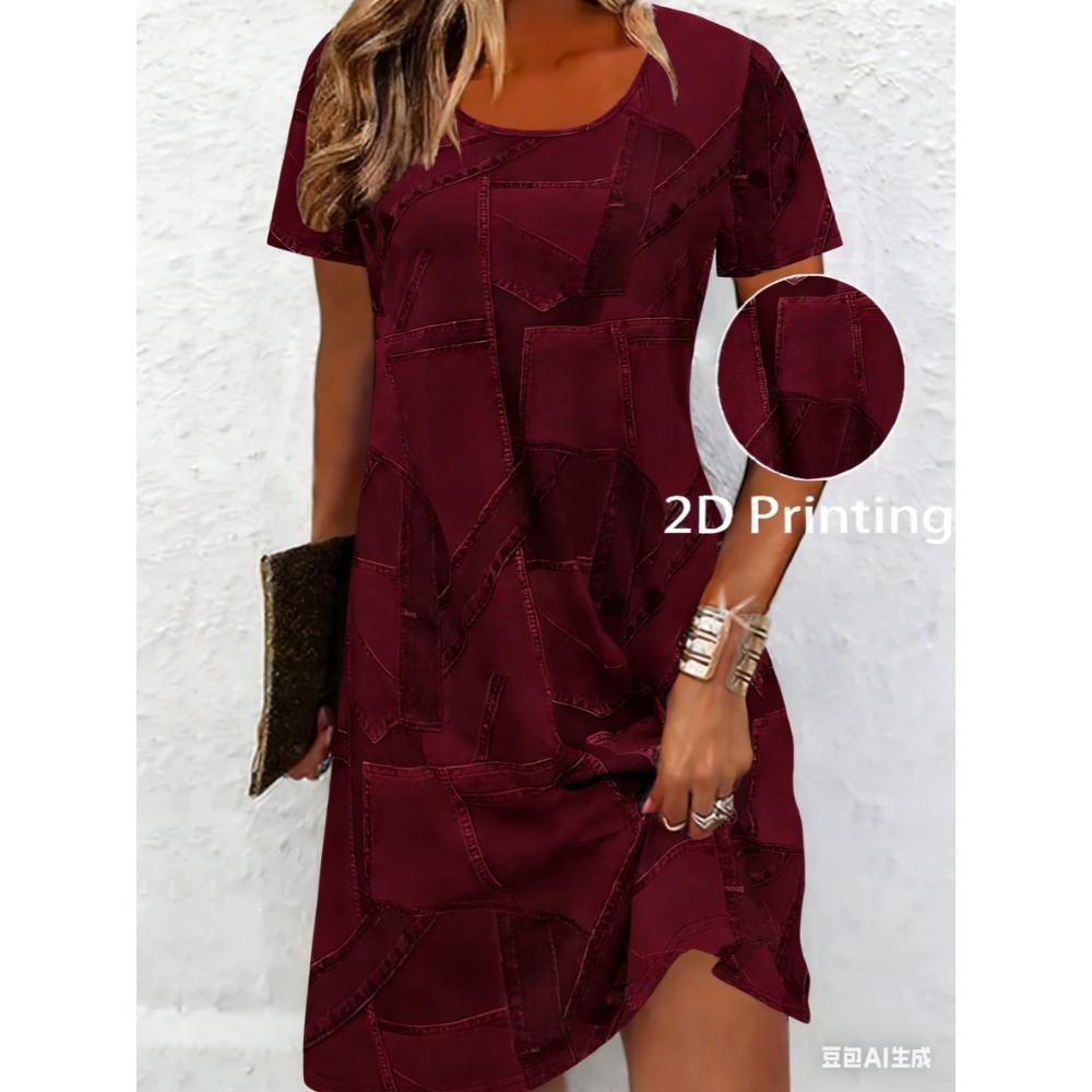 Breathable printed round-neck short-sleeved T-shirt dress