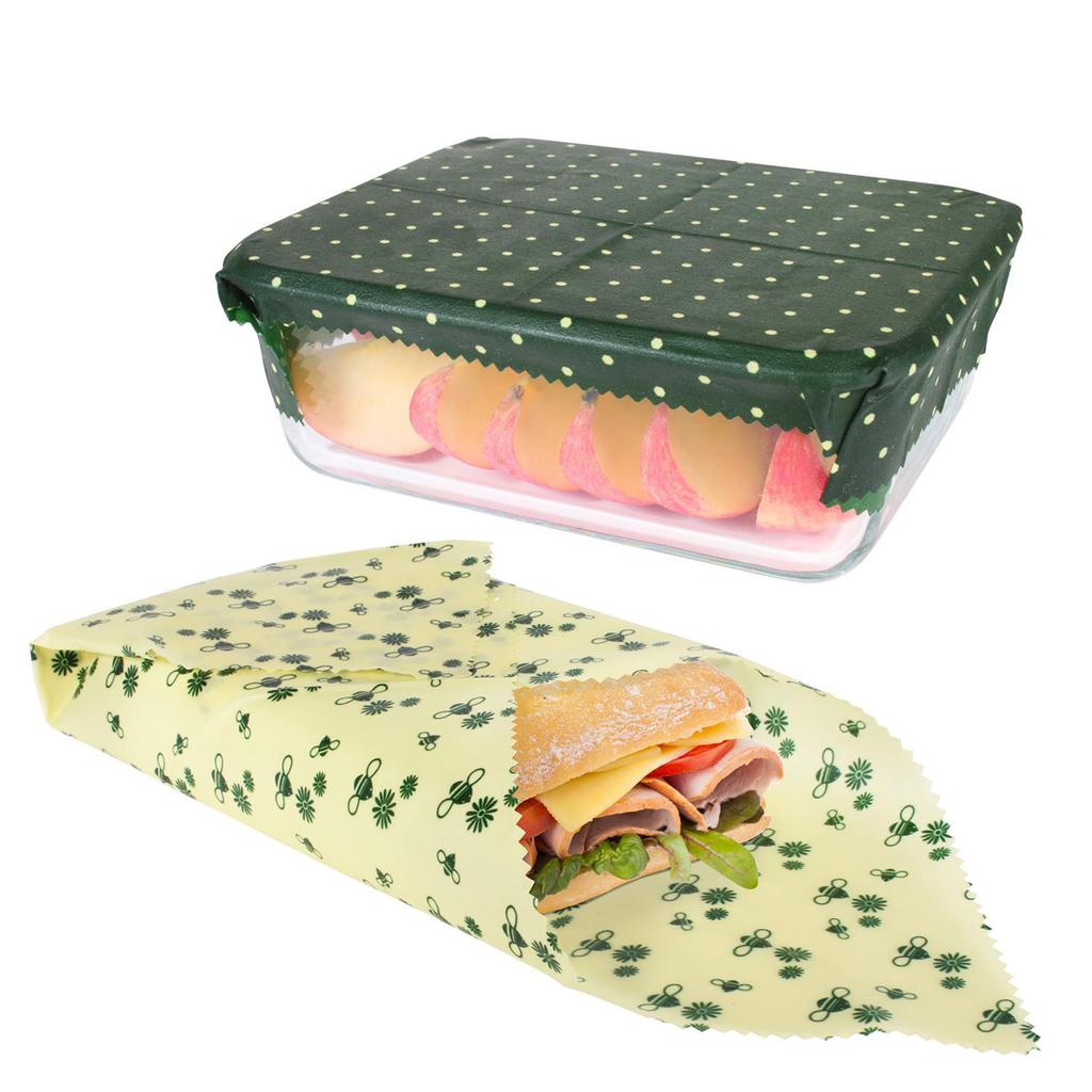Les Trésors De Lily [A2888] - Set of 3 Green 'Beeswax' Food Wraps - 20x20, 20x30 and 35x35 Cm (reusable)