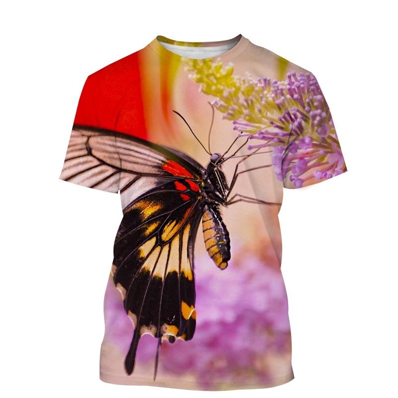 T-shirt da uomo con stampa 3D di farfalle Moda Casual T-shirt con insetti Estive Manica Corta Harajuku Street Personalità Tendenze Top