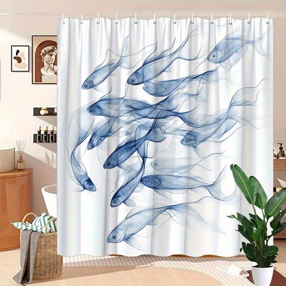 One PC Dreamy Blue Fish Shower Curtain Semi-Transparent Fluid Motion Design Spring/Summer Bathroom Curtain Digital Print
