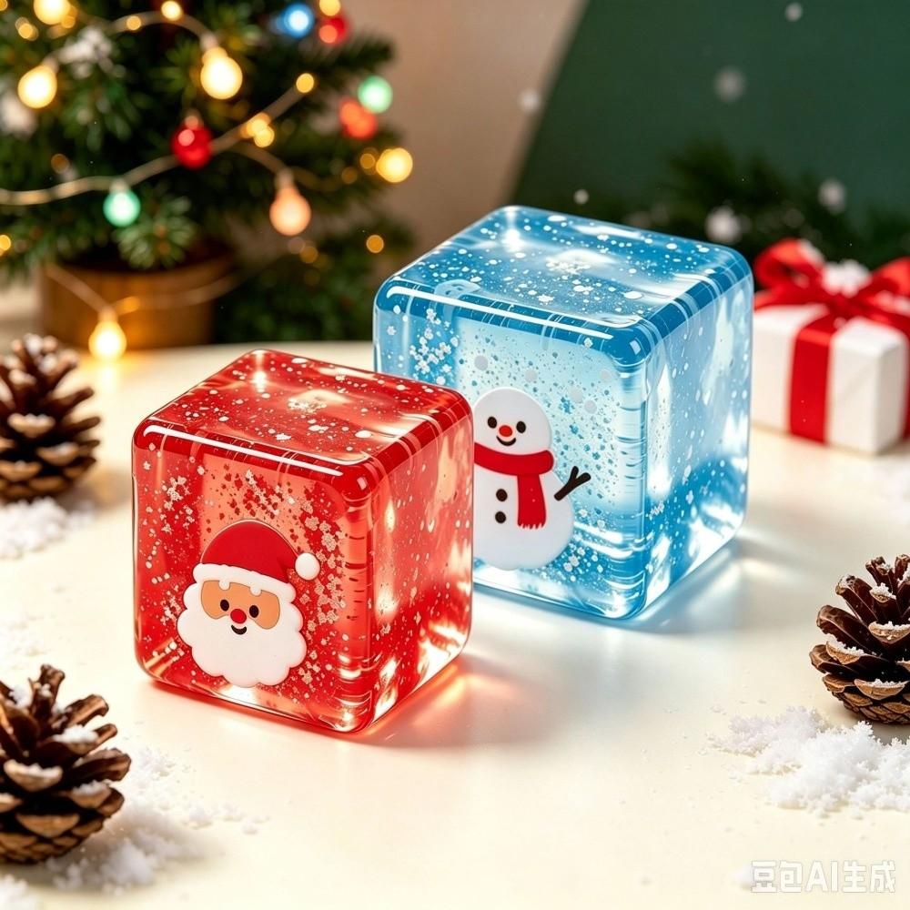 Christmas Theme Cube Squeeze Toy Stress Relief Transparent Block Pinch Toy  Office Desk Toy