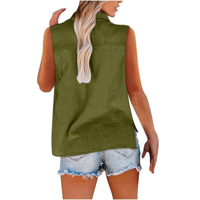 Summer Fashion Sleeveless Women Shirt Lapel Loose Casual Simple Office Blouse Plus Size Ladies Solid Color Elegant Basic Tops Clothing