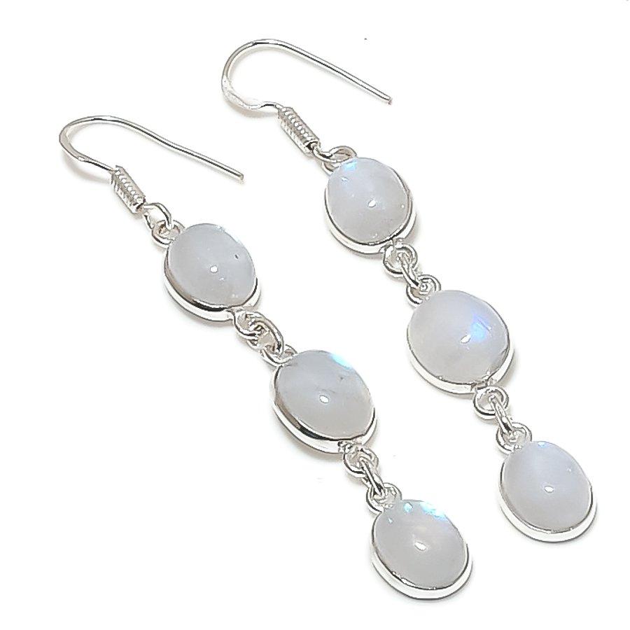 Natural Moonstone Gemstone Handmade 925 Sterling Silver Earring 2.76" s0N86