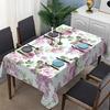 1pc Elegant Pink & Green Rose Floral Tablecloth with White Borders - Large Rectangular 60x86 Inch (120x174cm) Pink Roses Green Foliage Table Cover, Wr