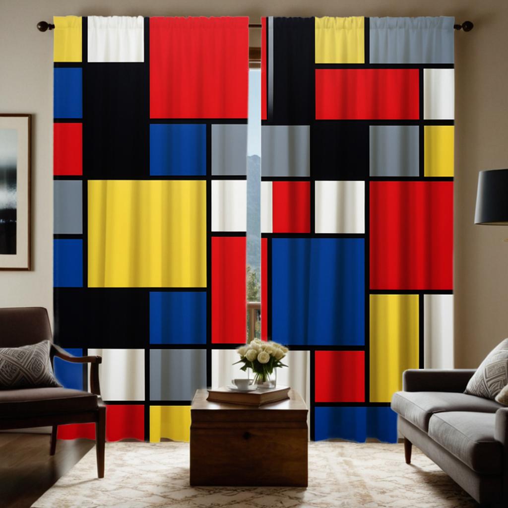 2 kusy HD digitální barevný systém Patchwork Geometrické závěsy Styl bytové dekorace Zdobení obývacího pokoje Ložnice Řasící páska Curta