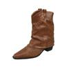 Retro Western Cowboy Stiefel für Damen Frühling Herbst Neu Mittlere Wade Hohe Absätze Hosenstiefel Damen Spitzzehe Dick Absatz Knöchel Stiefelette