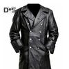Men Jacket Lapel Long Sleeve Double Breasted Faux Leather Jacket with Pockets Solid Color Mid-length Outerwear