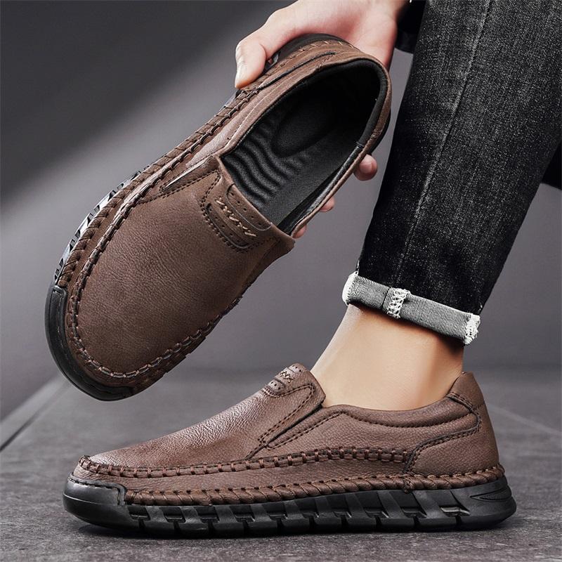 Fashion Outdoor Office Shoes Luxury Brand Loafers Simple Men Wedding Dress Flats Men Casual Leather Shoes Comfortable Male Office Shoes