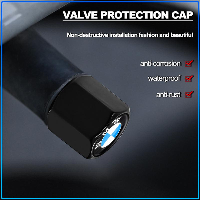 For BMW E34 E46 E39 E38 E90 E60 E36 F30 F30 F10 E92 E38 E91 G30 G38 M3 M5 Fashion Car Tire Valve Caps with Car Badge Keyring Keychain Set
