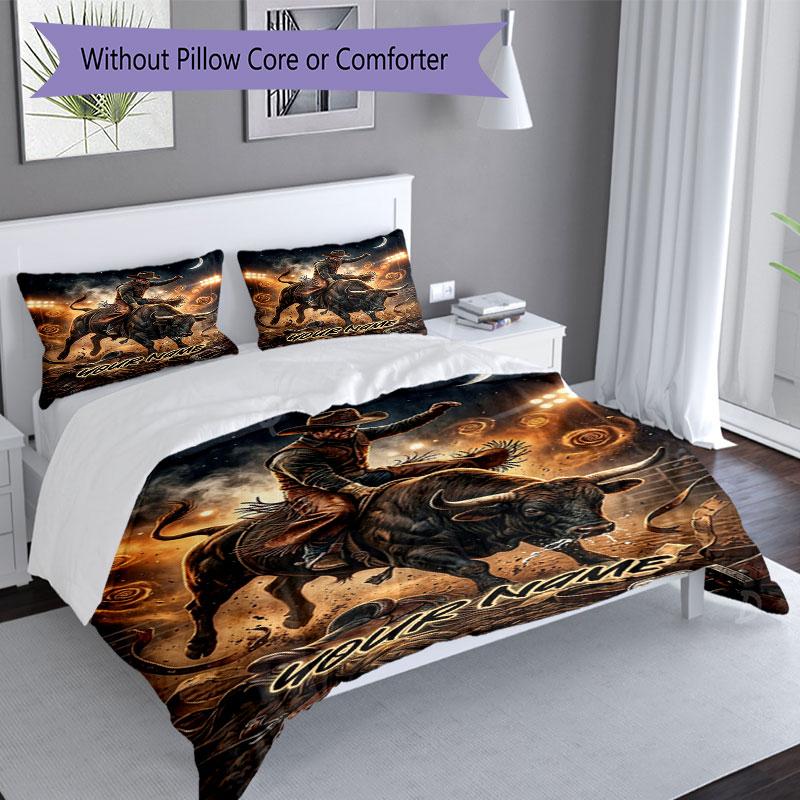 3PC Custom Name Rodeo Night Adventure Bedding Set Duvet Cover Closure Includes 1 Duvet Cover & 2 Pillowcases for Bedroom