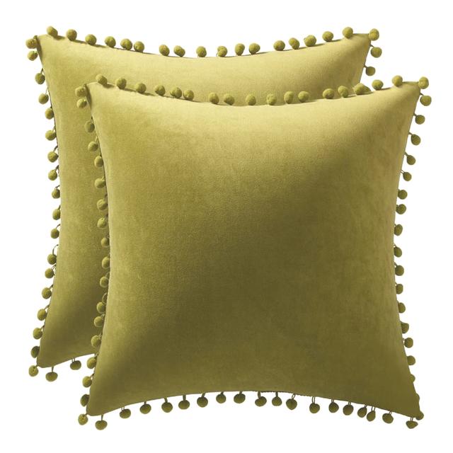 Set of 2 Velvet PIllowcase Solid Cushion Cover with Pom Poms Ball Throw Pillow Covers for Home Bed Sofa Decor 45X45  30X50 Cm