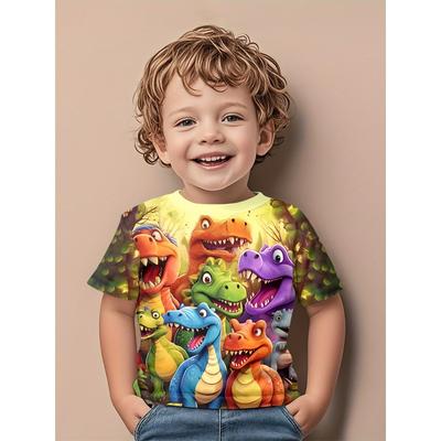 Summer Popular 3D Fashion Cartoon Many Dinosaur Design Printed Pattern Short-sleeved T-shirt for Baby Boys