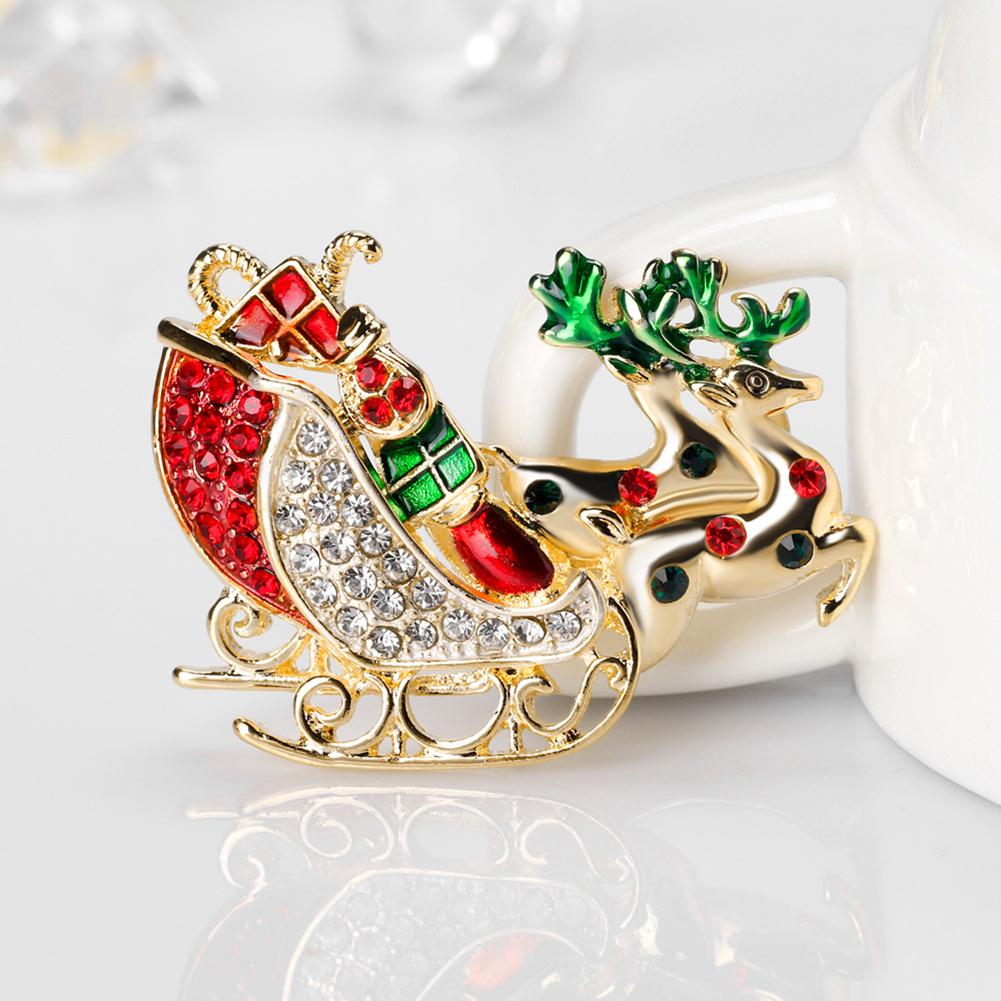 Women Delicate Christmas Style Santa Sleigh Design Brooch Perfect Wear Decoration